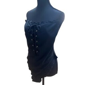 Beach Joy Black Swimsuit Strapless Lace Up Front Size M